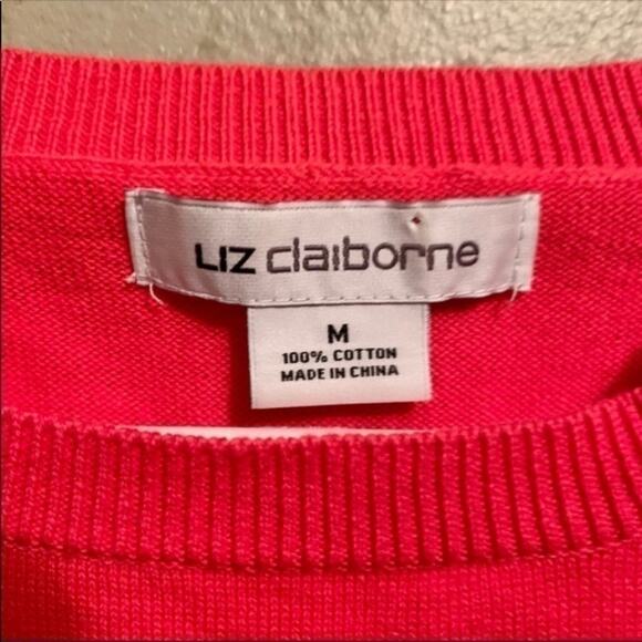 Liz Claiborne Sweater Womens Pink Navy Blue Stripes 3/4 Sleeve Size Medium - Picture 7 of 7